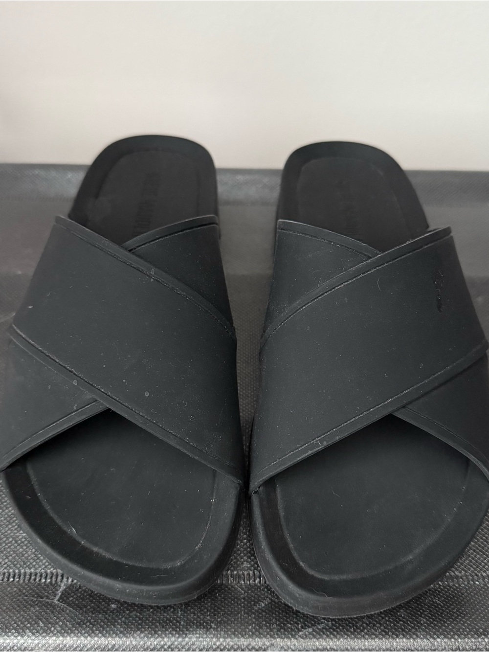 Steve Madden Black Crisscross Slide Sandals